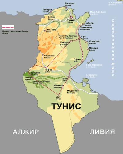 Карта Туниса.