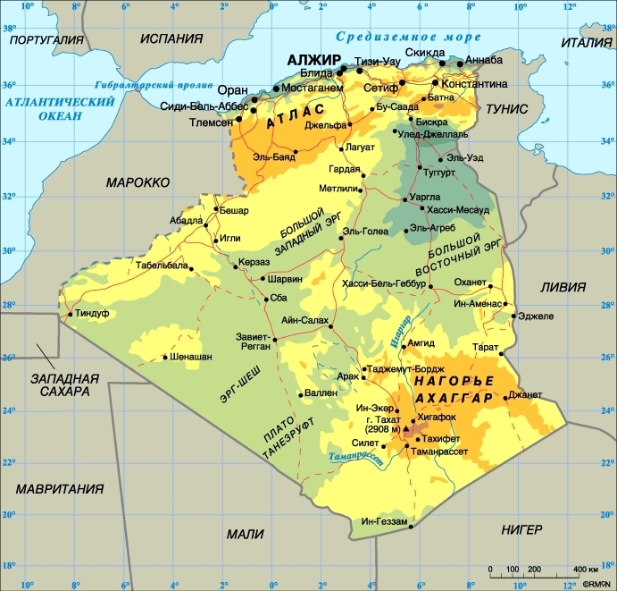 Карта Алжира.